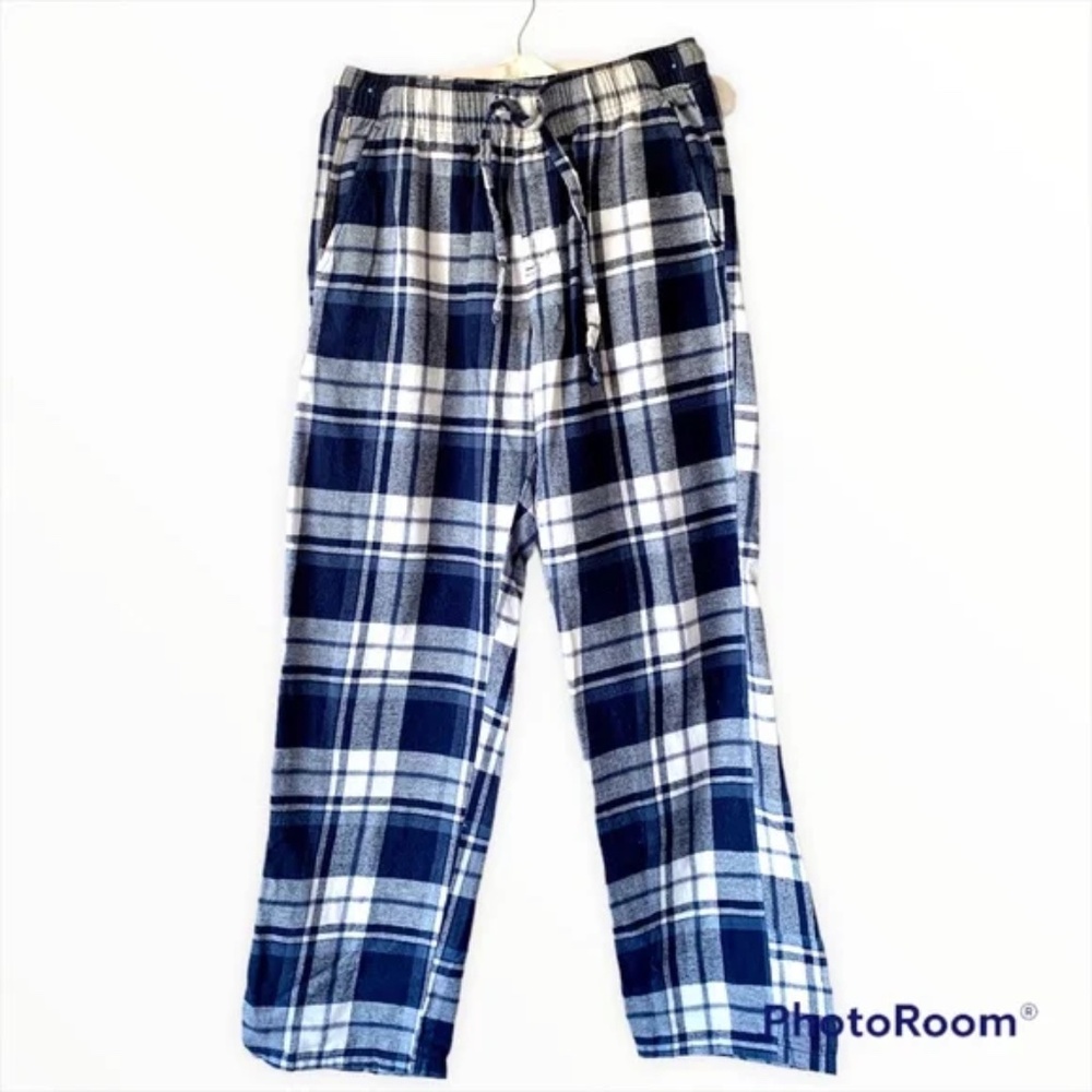 Blue Plaid Men's Pajama Pants Flannel Drawstring Waist Pockets Old Navy Small